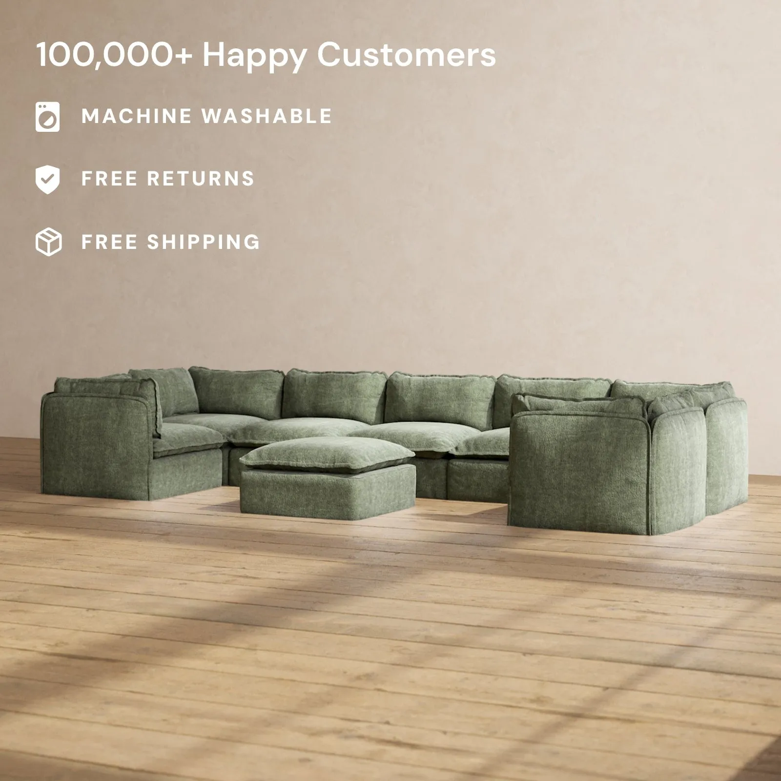 Modular Performance 7-Seater U-Sectional   Ottoman in Willow | Relaxed Blend