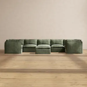 Modular Performance 7-Seater U-Sectional   Ottoman in Willow | Relaxed Blend