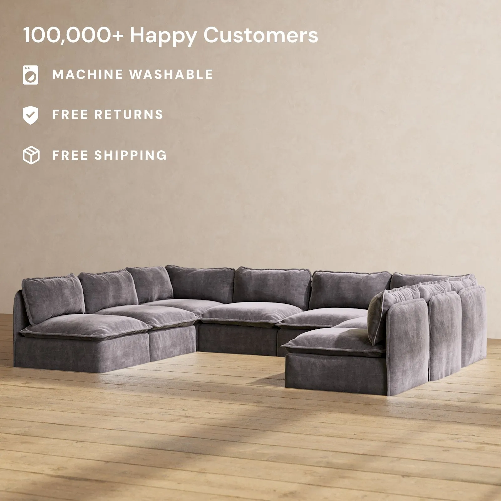 Modular Performance 8-Seater Open-Ends U-Sectional in Cinder | Relaxed Blend