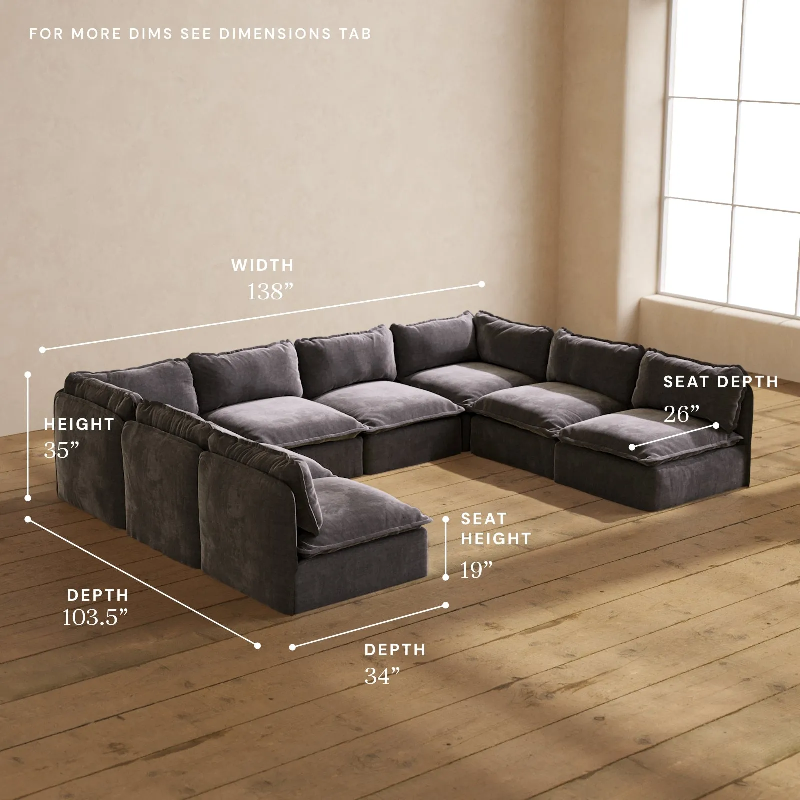 Modular Performance 8-Seater Open-Ends U-Sectional in Cinder | Relaxed Blend