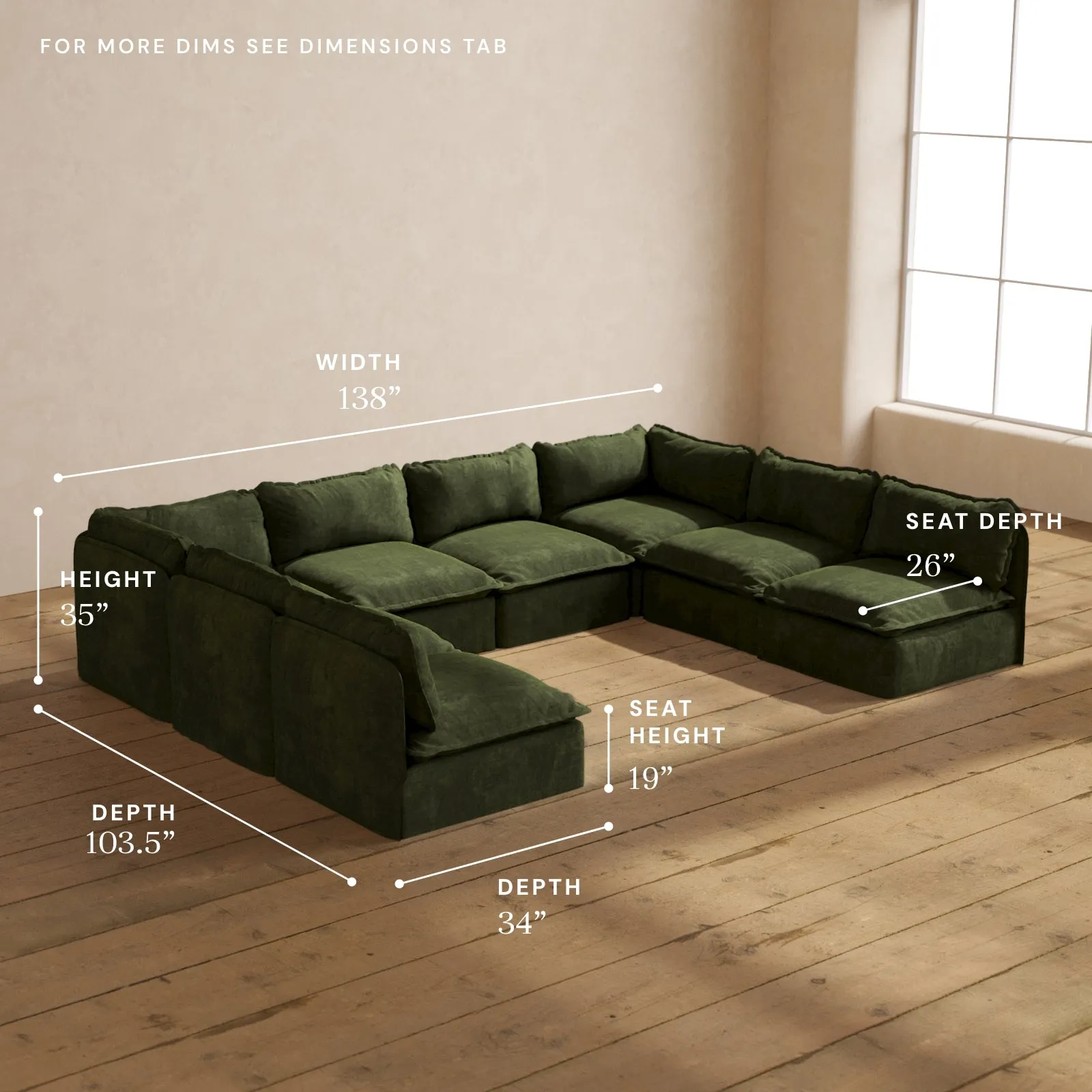 Modular Performance 8-Seater Open-Ends U-Sectional in Olive | Relaxed Blend