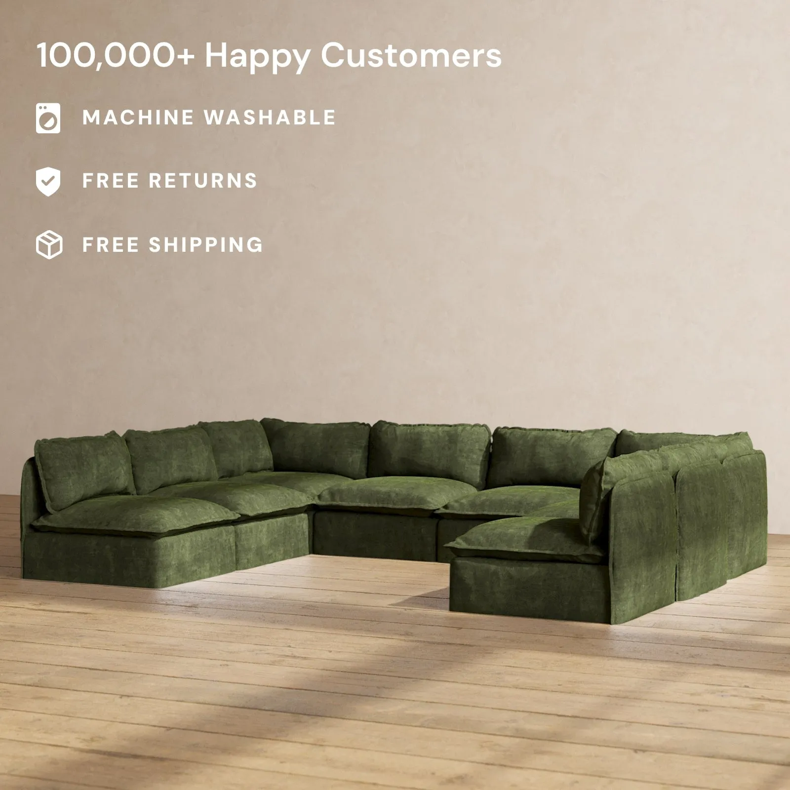 Modular Performance 8-Seater Open-Ends U-Sectional in Olive | Relaxed Blend