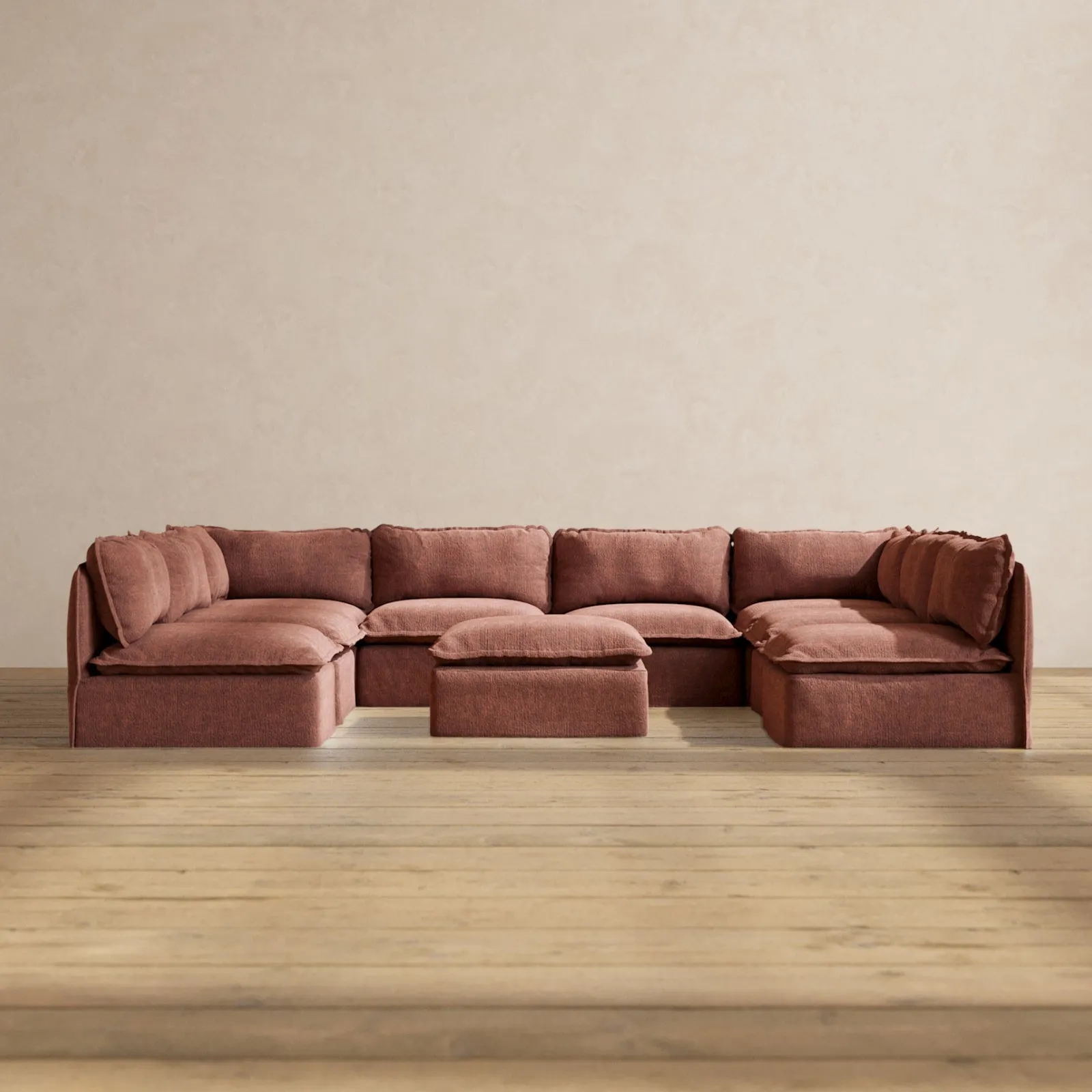 Modular Performance 8-Seater Open-Ends U-Sectional   Ottoman in Chestnut | Relaxed Blend