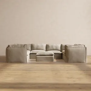 Modular Performance 8-Seater U-Sectional   Ottoman in Dune | Relaxed Blend