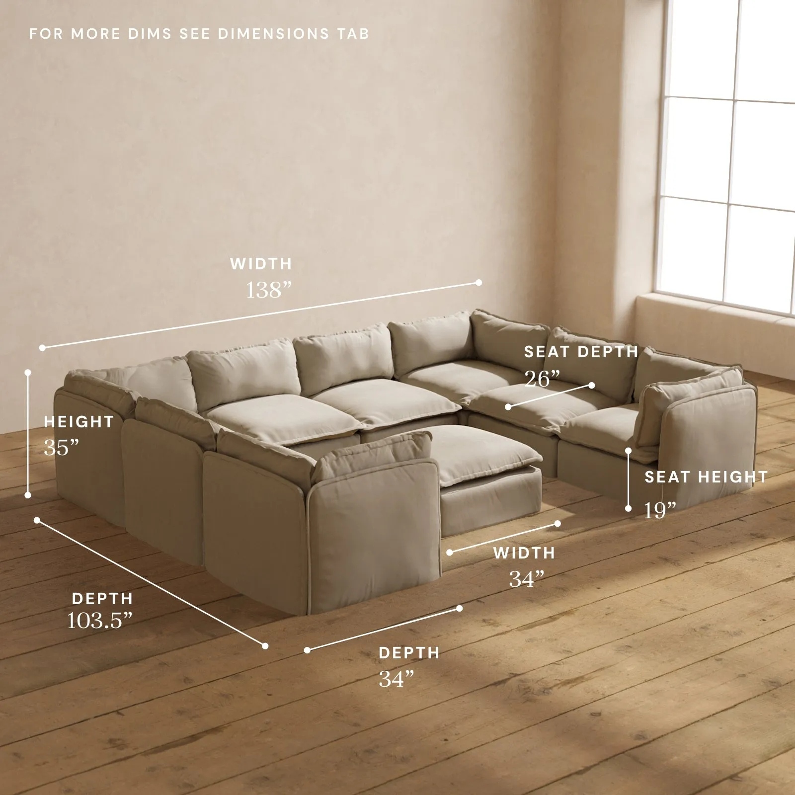 Modular Performance 8-Seater U-Sectional   Ottoman in Dune | Relaxed Blend