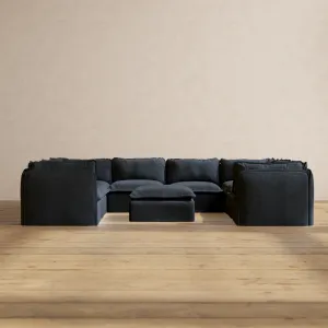 Modular Performance 8-Seater U-Sectional   Ottoman in Indigo | Relaxed Blend