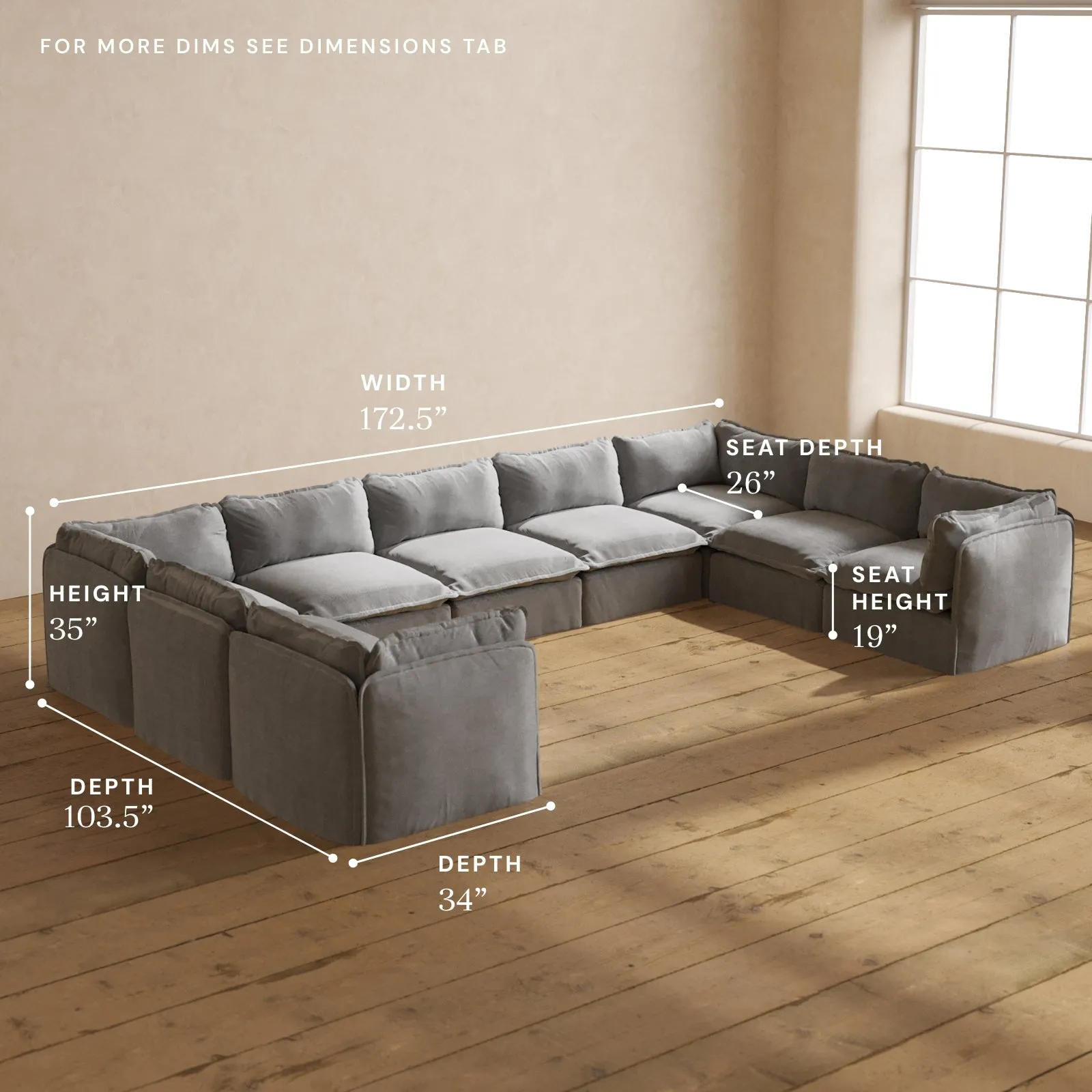 Modular Performance 9-Seater U-Sectional in Ash | Relaxed Blend