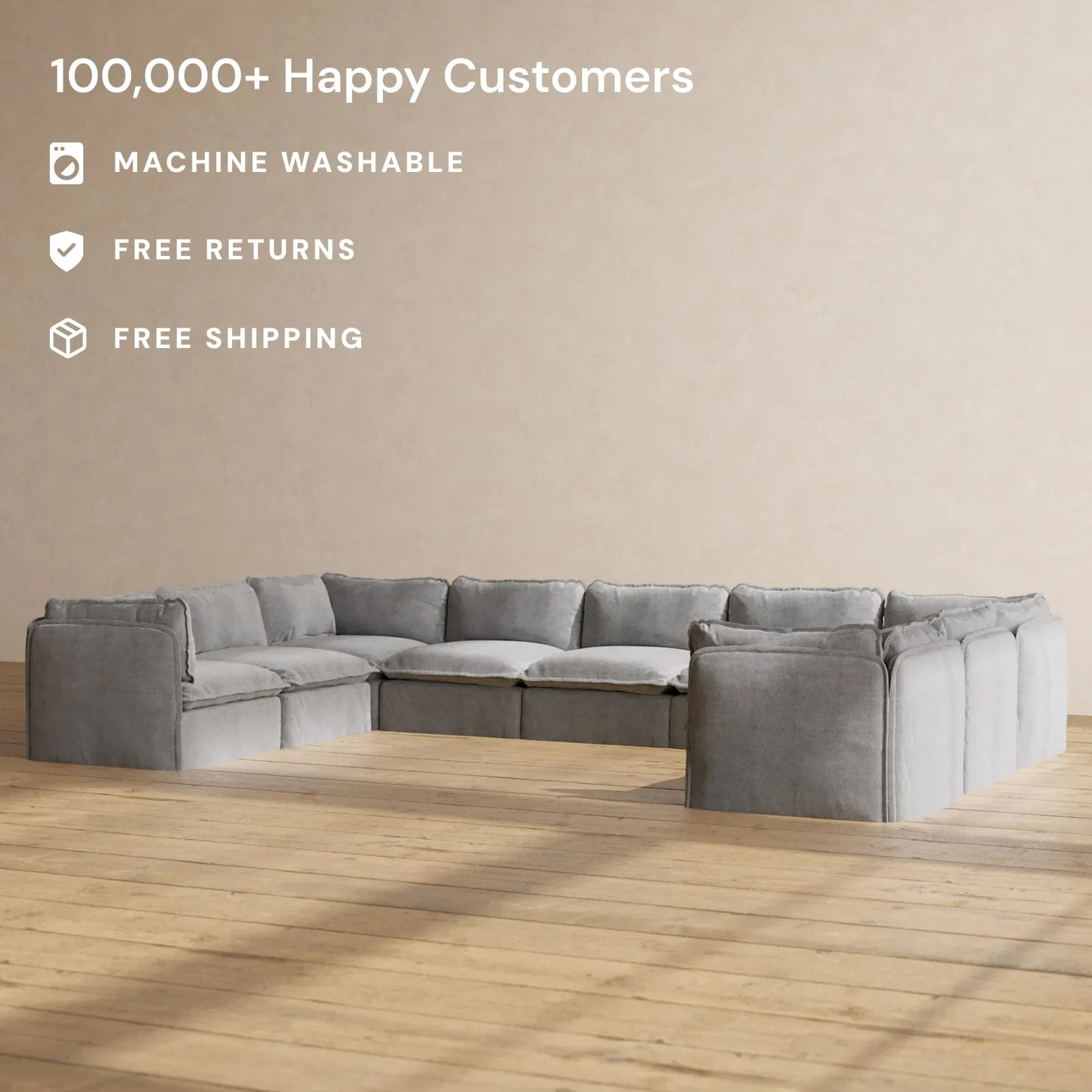 Modular Performance 9-Seater U-Sectional in Ash | Relaxed Blend