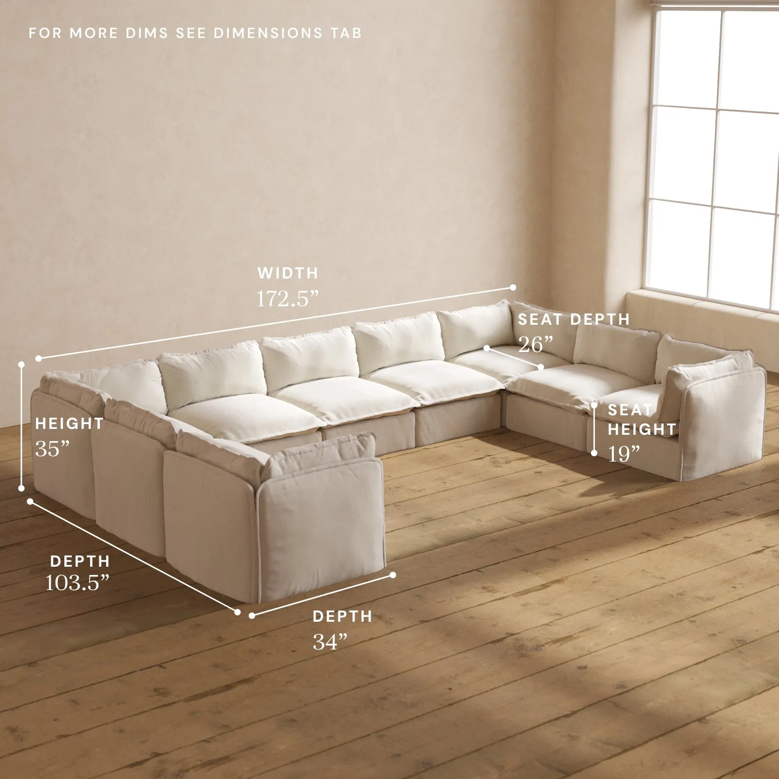 Modular Performance 9-Seater U-Sectional in Flour | Relaxed Blend