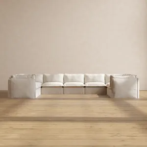 Modular Performance 9-Seater U-Sectional in Flour | Relaxed Blend