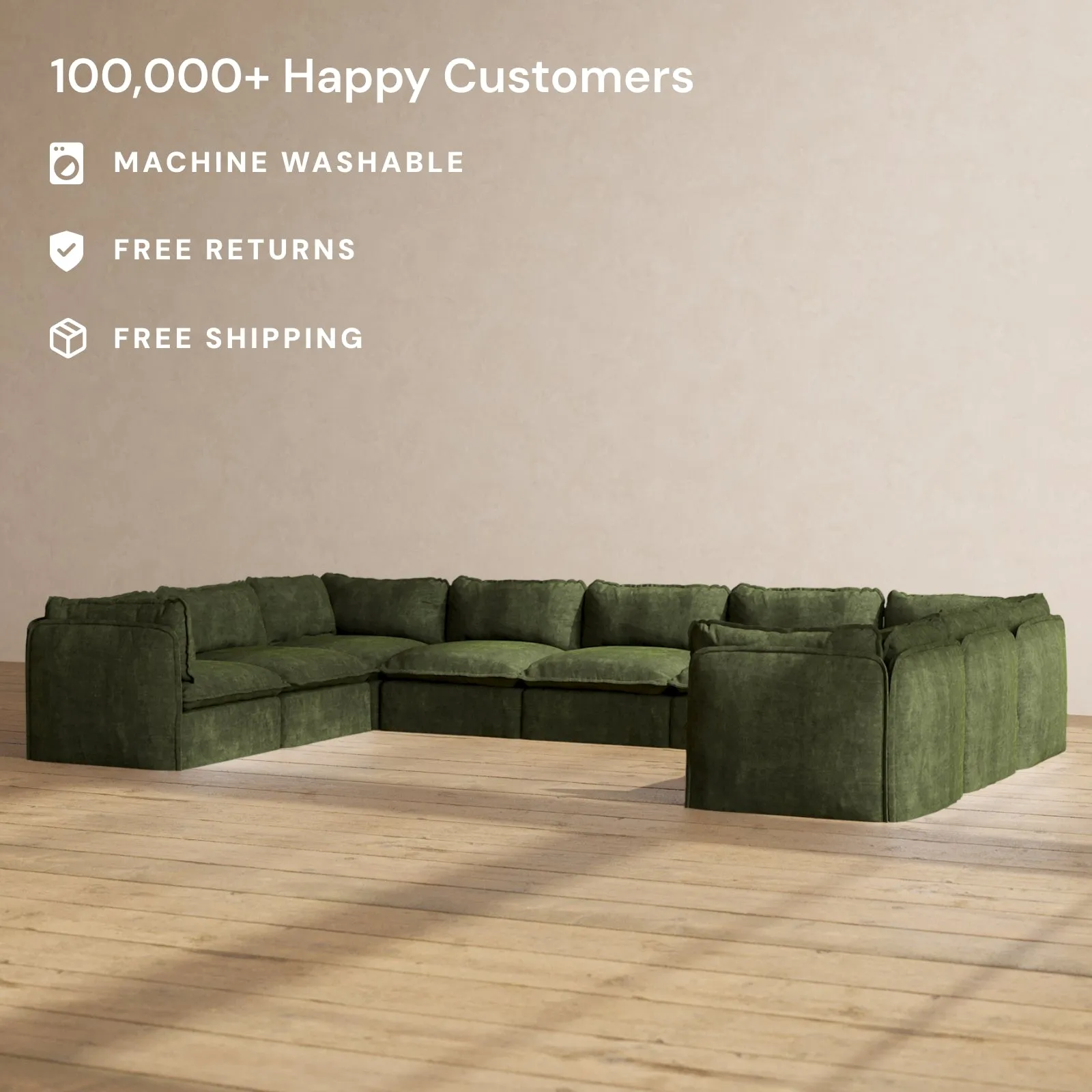 Modular Performance 9-Seater U-Sectional in Olive | Relaxed Blend