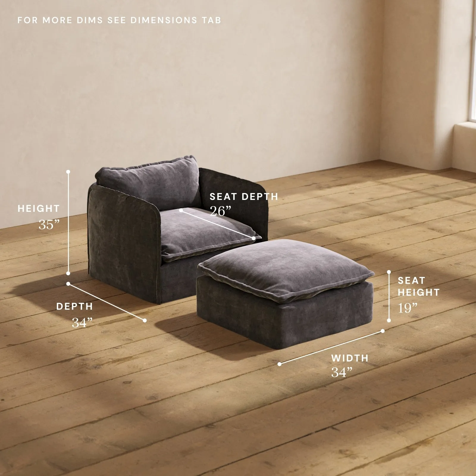 Modular Performance Armchair & Ottoman in Cinder | Relaxed Blend