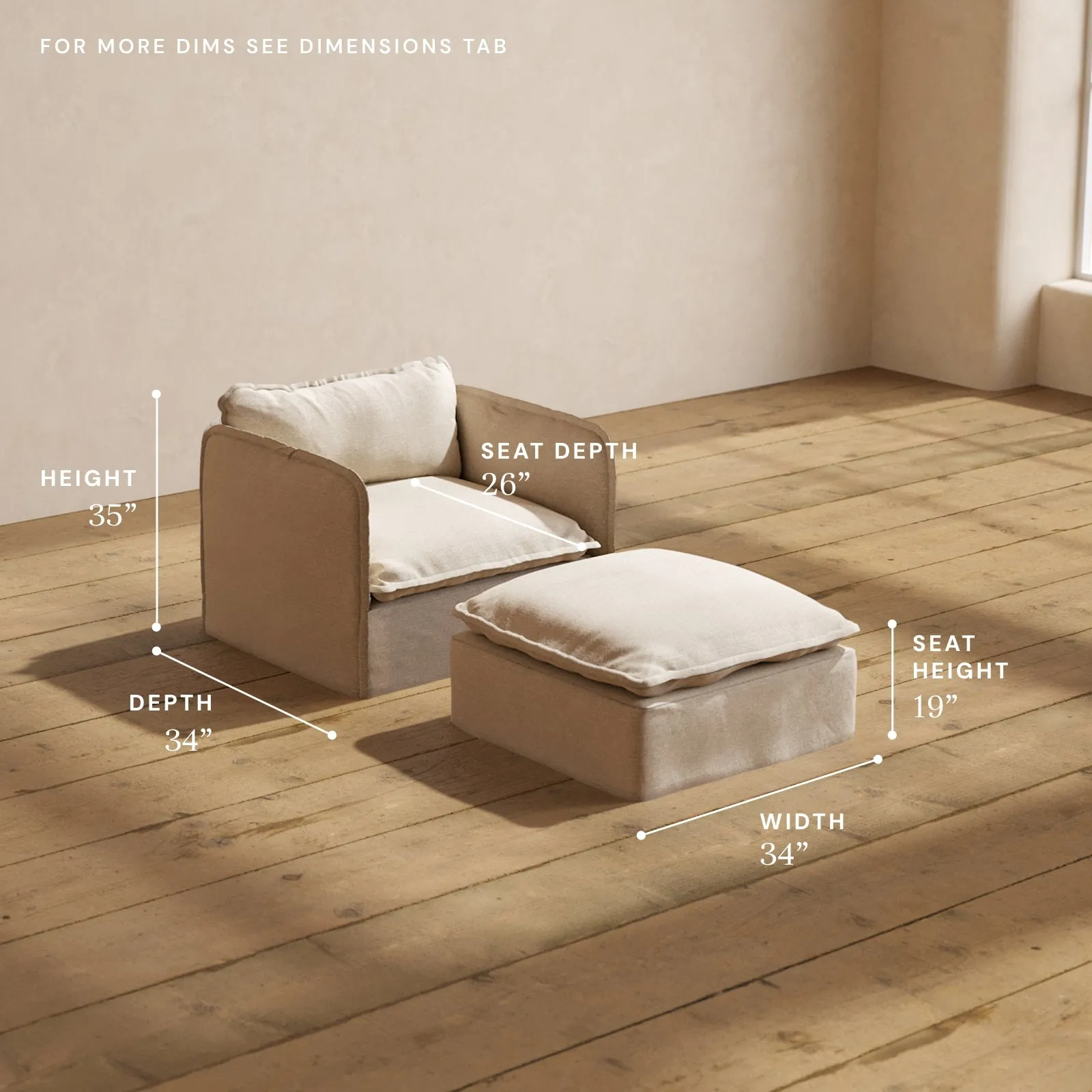 Modular Performance Armchair & Ottoman in Oat | Relaxed Blend