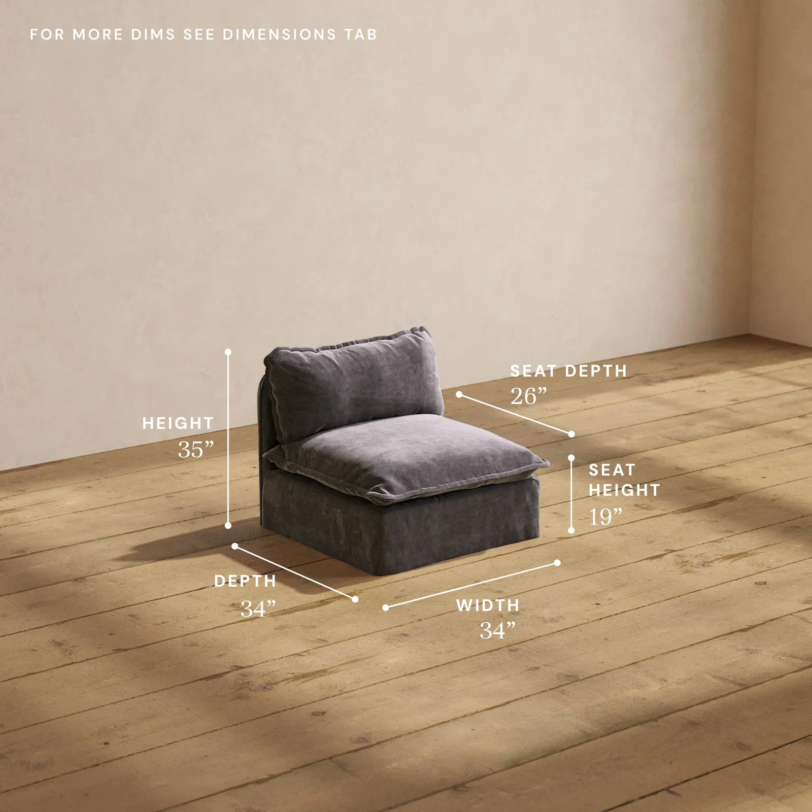 Modular Performance Armless Chair in Cinder | Relaxed Blend