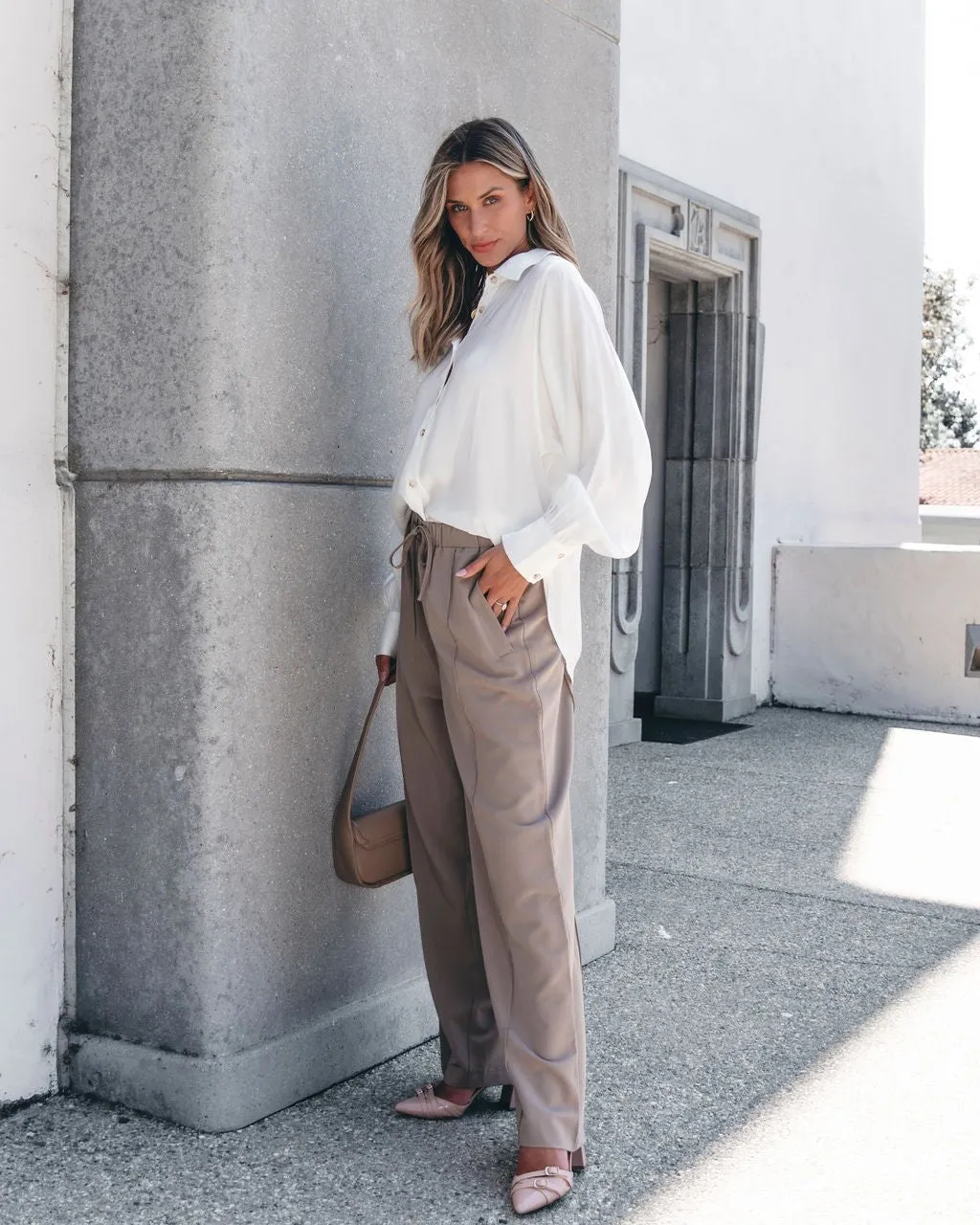 Muse By Magnolia Mocha Drawstring Wide Leg Pants - DOORBUSTER