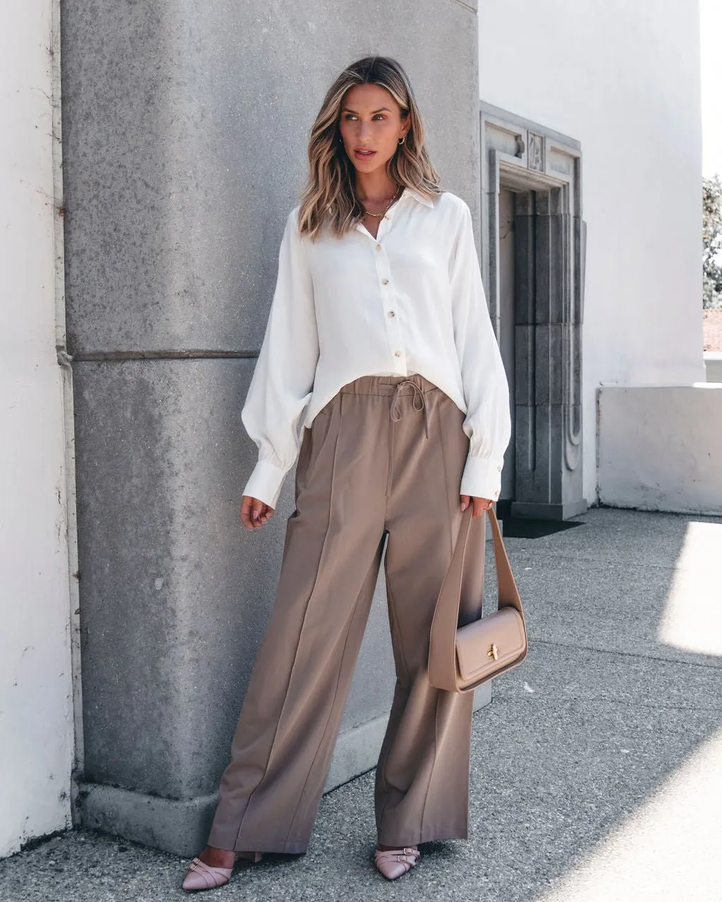 Muse By Magnolia Mocha Drawstring Wide Leg Pants - DOORBUSTER