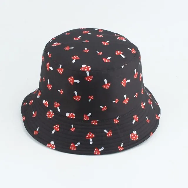 Mushroom Printed Foldable Bucket Hat Beach Sun Hats Streetwear Hat