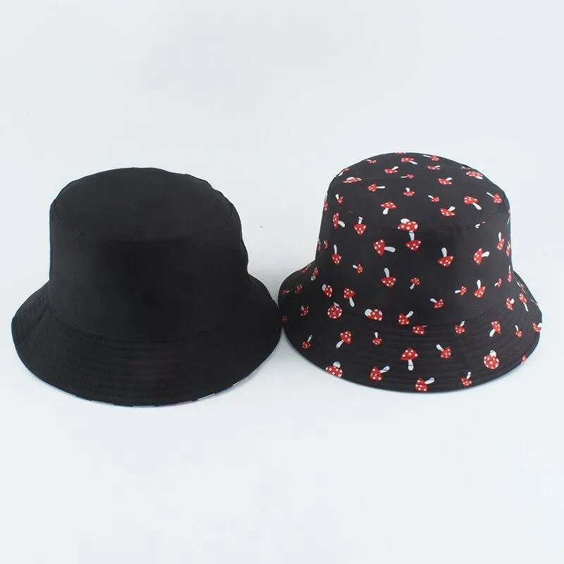 Mushroom Printed Foldable Bucket Hat Beach Sun Hats Streetwear Hat