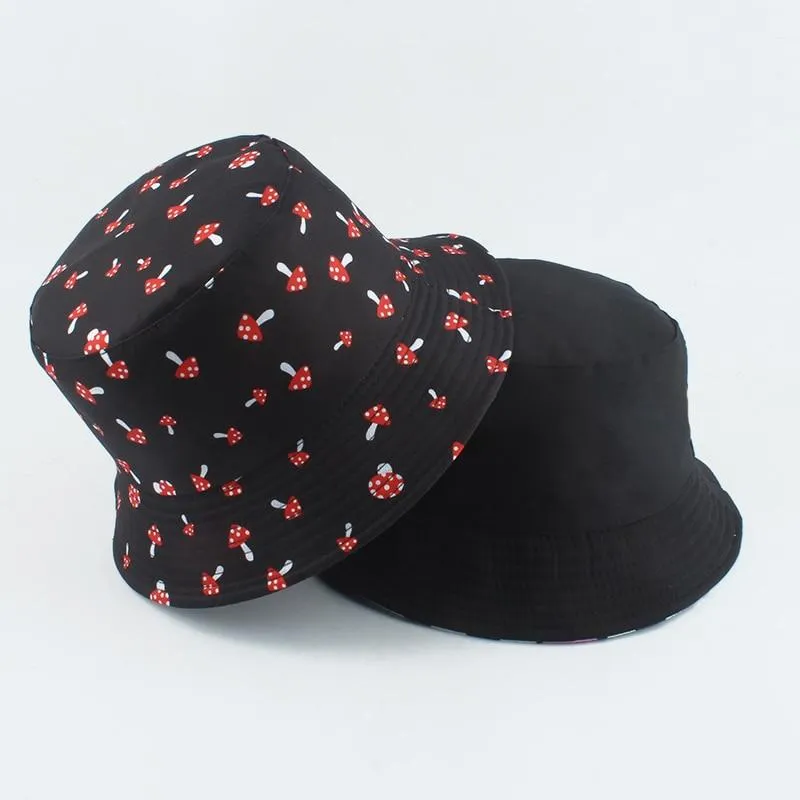 Mushroom Printed Foldable Bucket Hat Beach Sun Hats Streetwear Hat