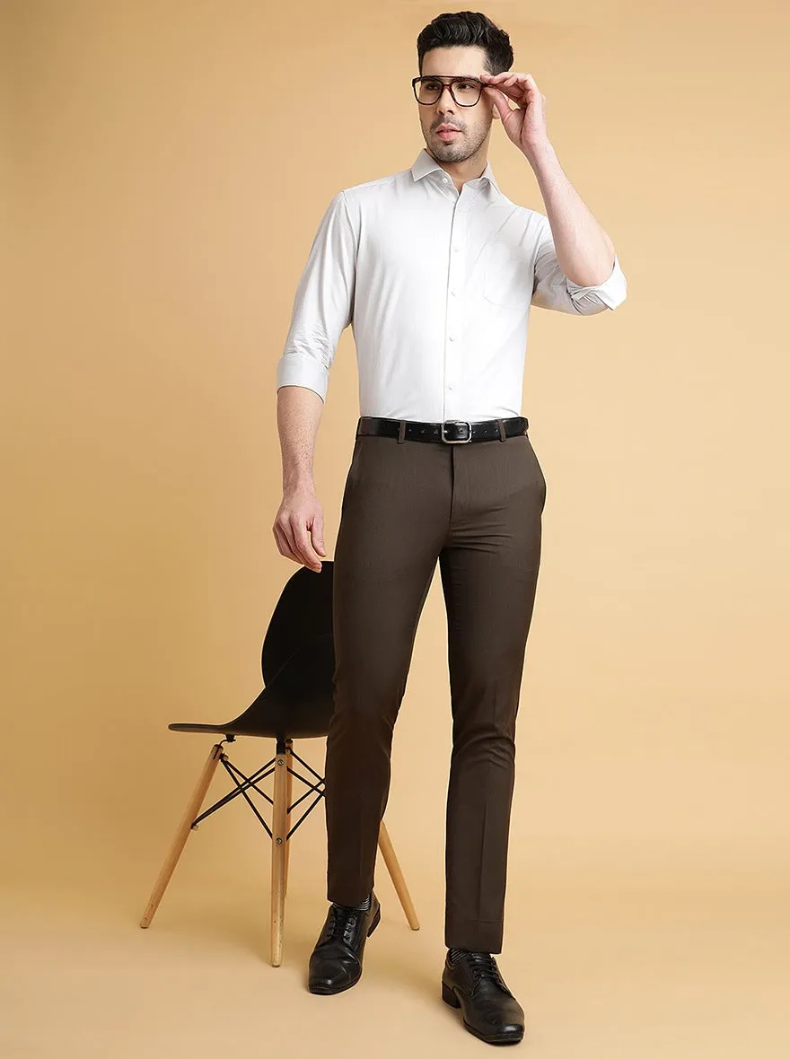 Off White Solid Slim Fit Formal Shirt | Greenfibre