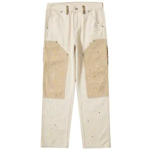 PopFlying Khaki Straight Leg Jeans Paisley Patch