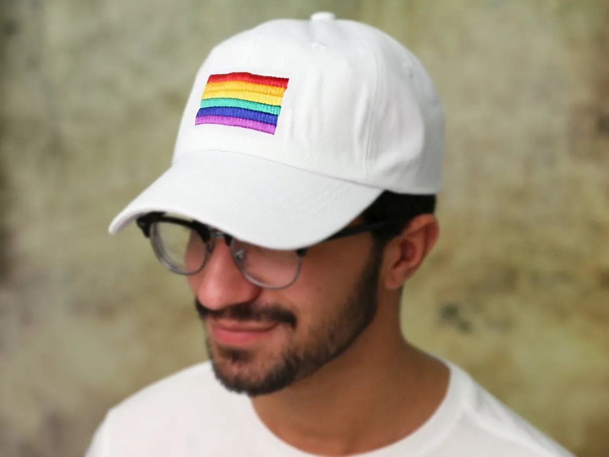 Rainbow Flag Baseball Hats in White