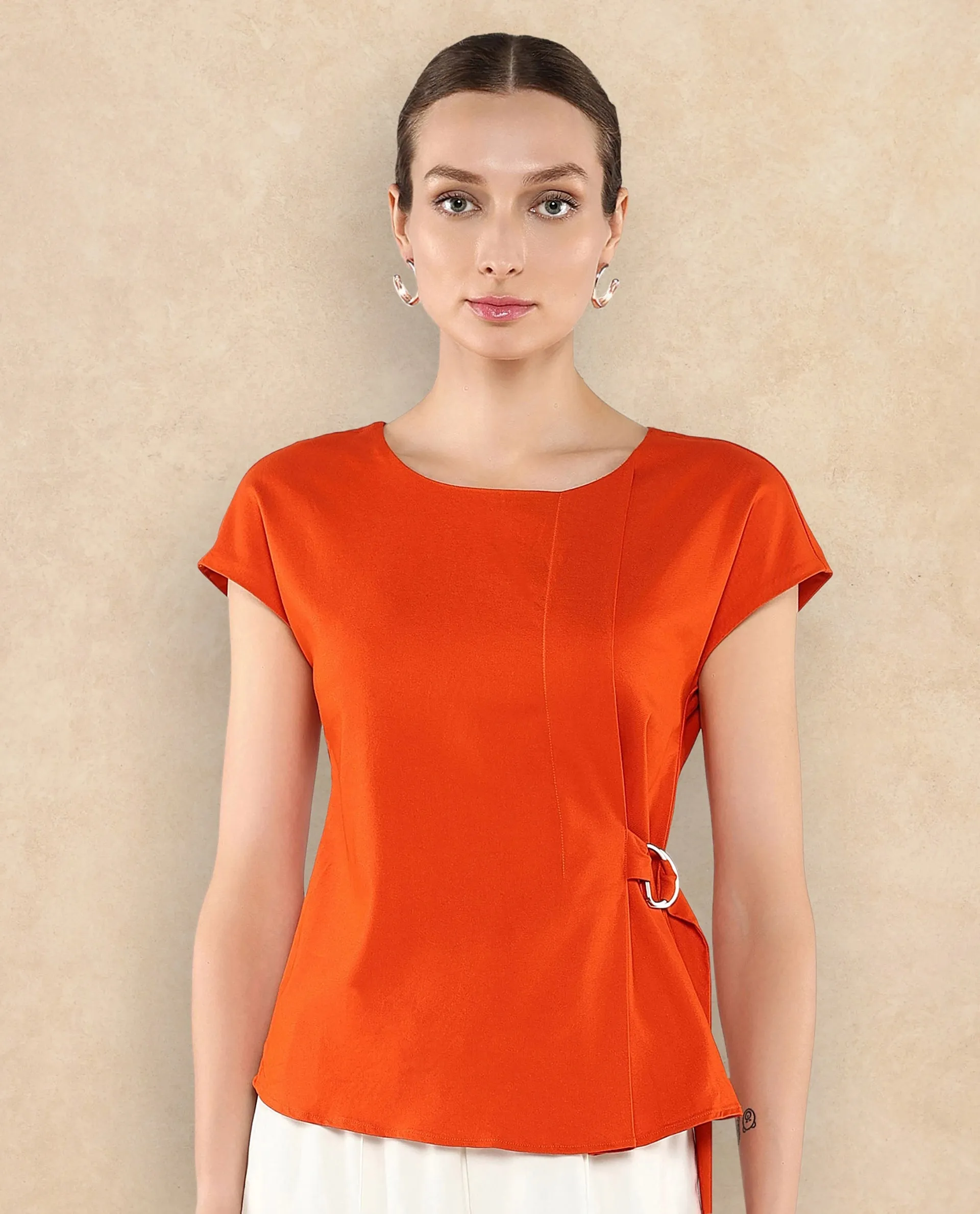 Rareism Women Nrob Orange Plain Top