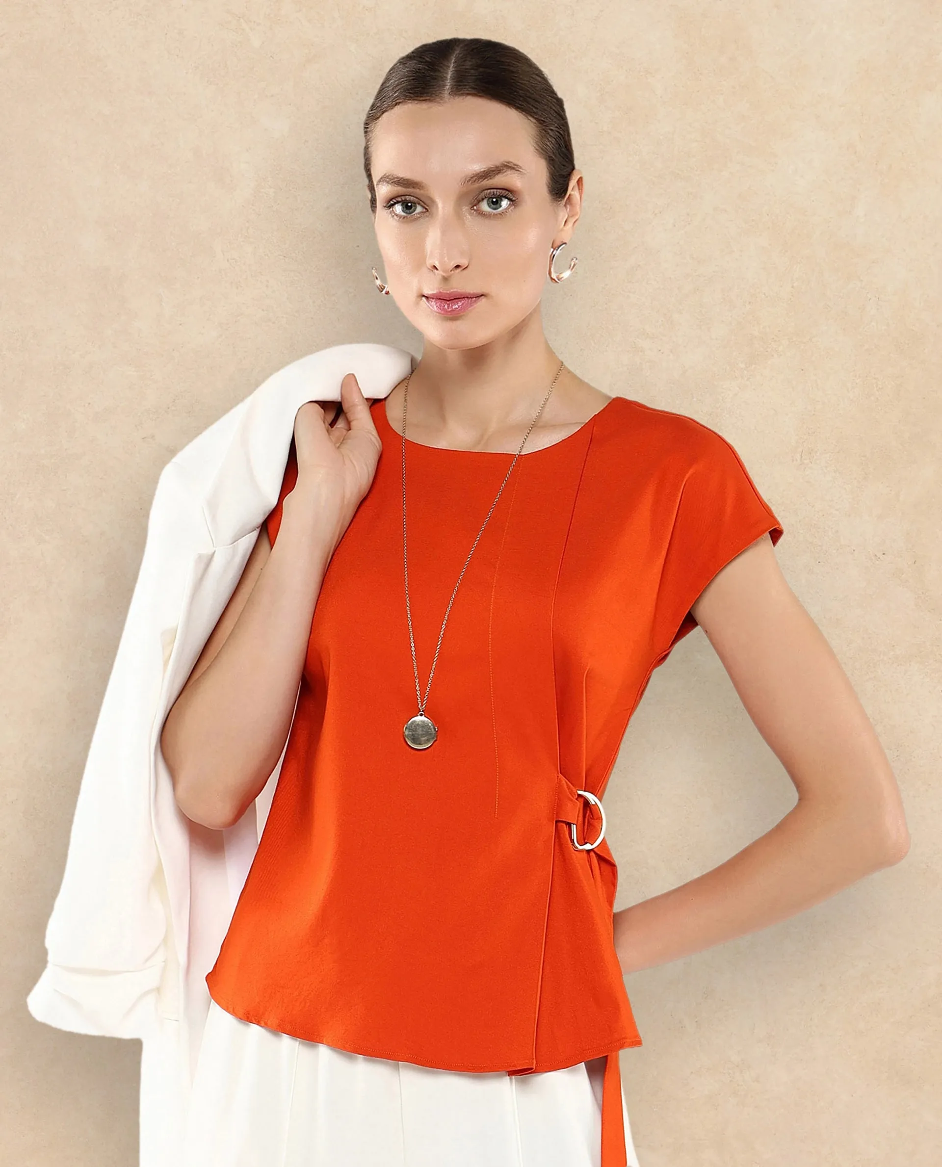 Rareism Women Nrob Orange Plain Top