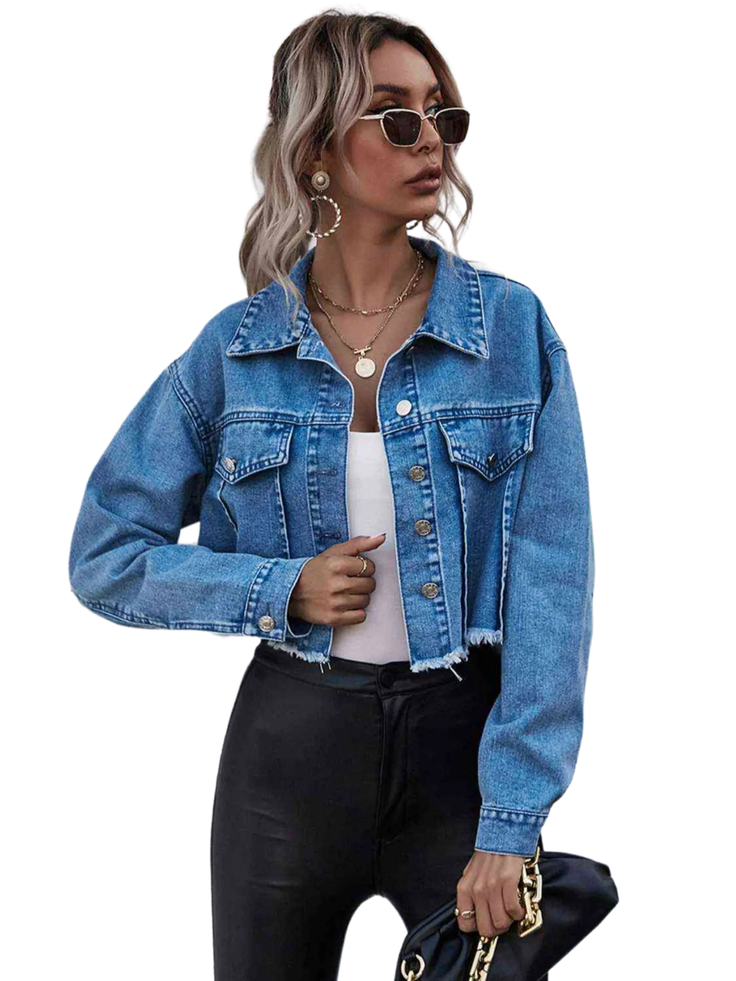 Raw Hem Collared Neck Denim Jacket