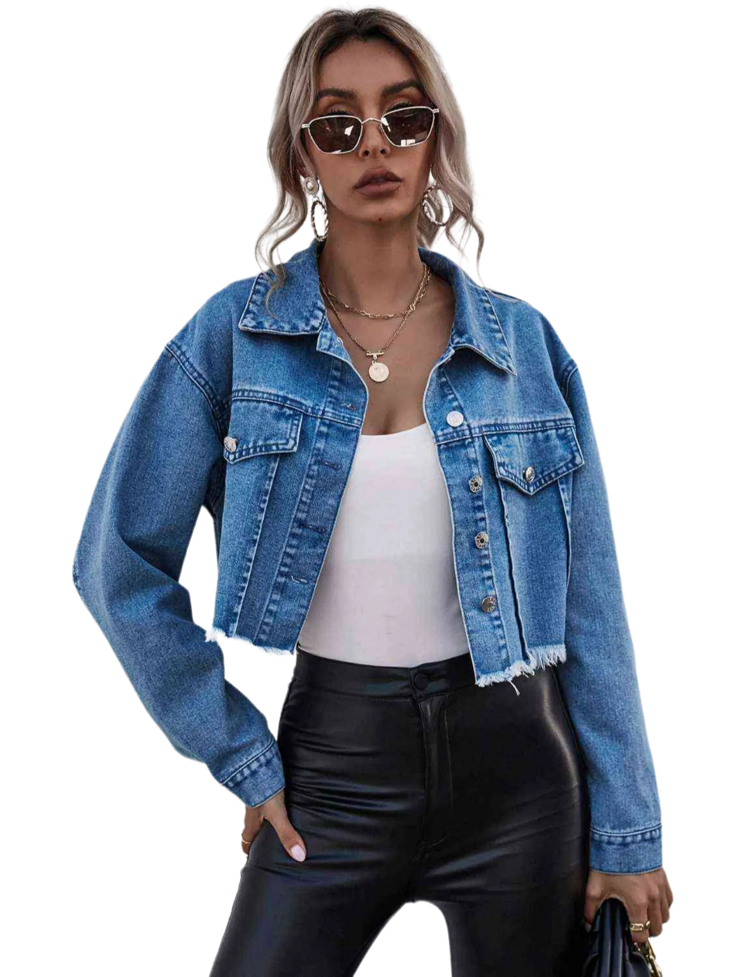 Raw Hem Collared Neck Denim Jacket