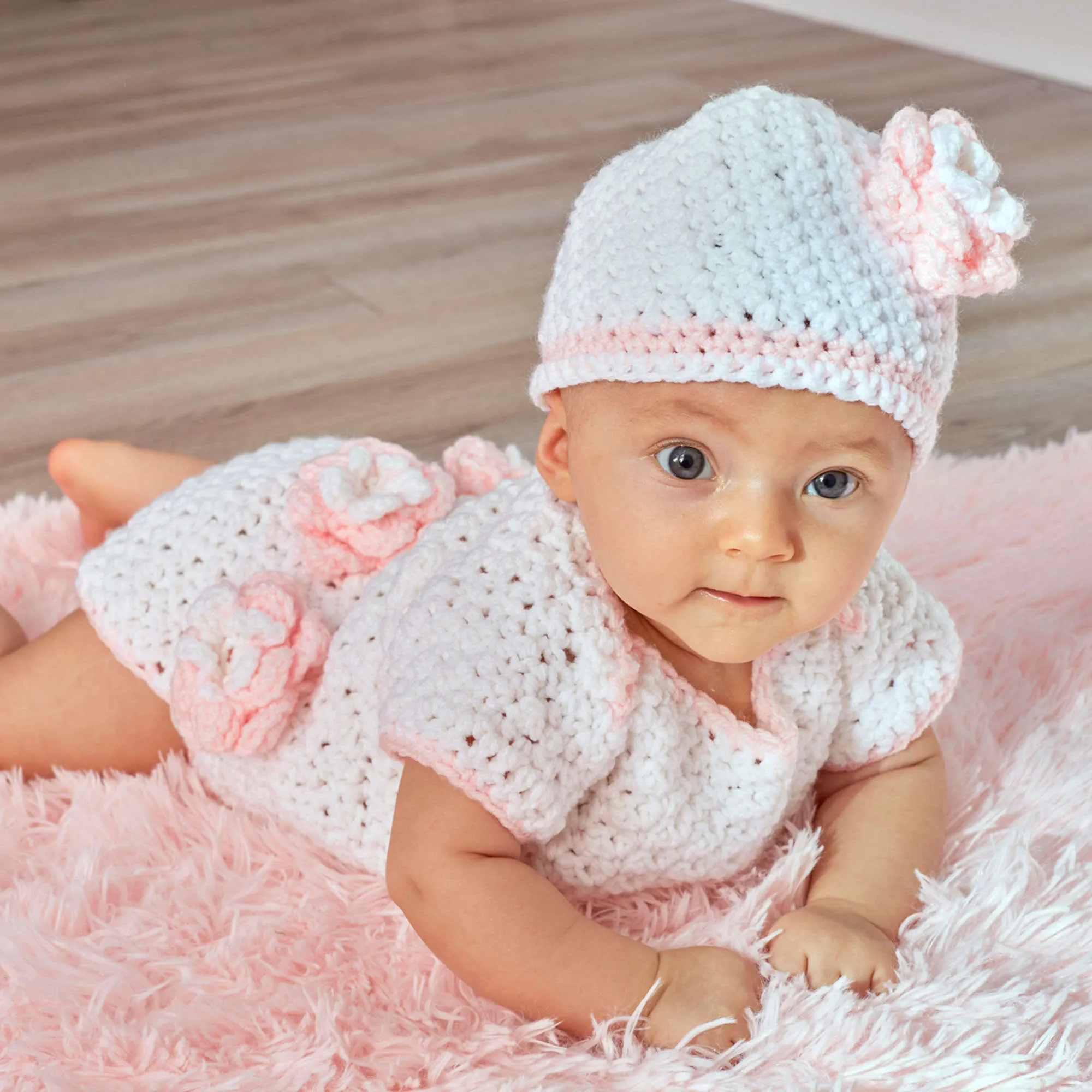 Red Heart Crochet Floral Onesie & Hat