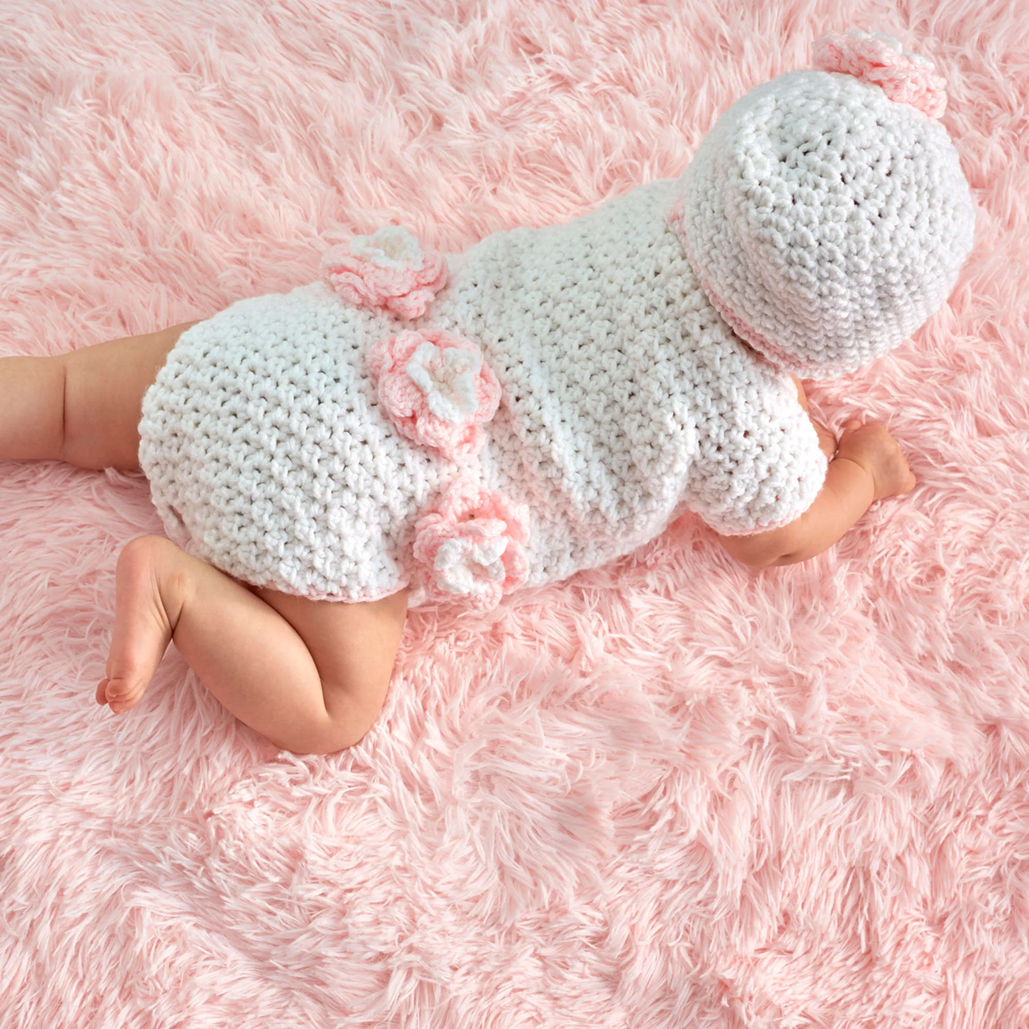 Red Heart Crochet Floral Onesie & Hat