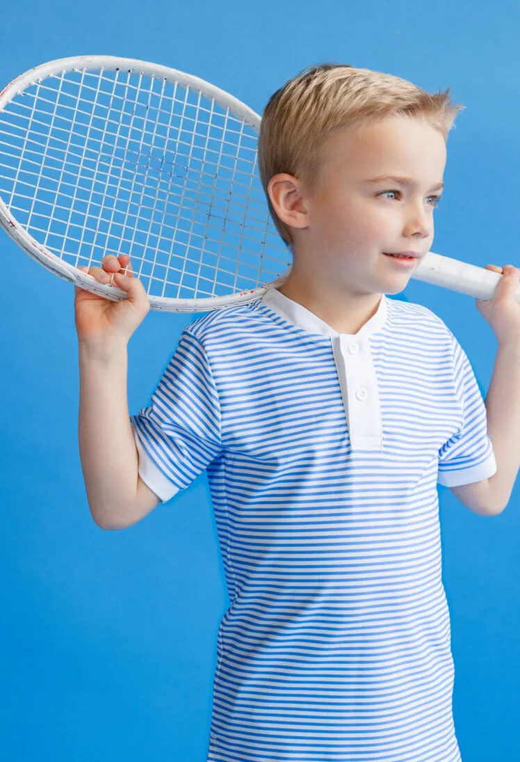 Sky Blue Thin Stripe Blade Polo