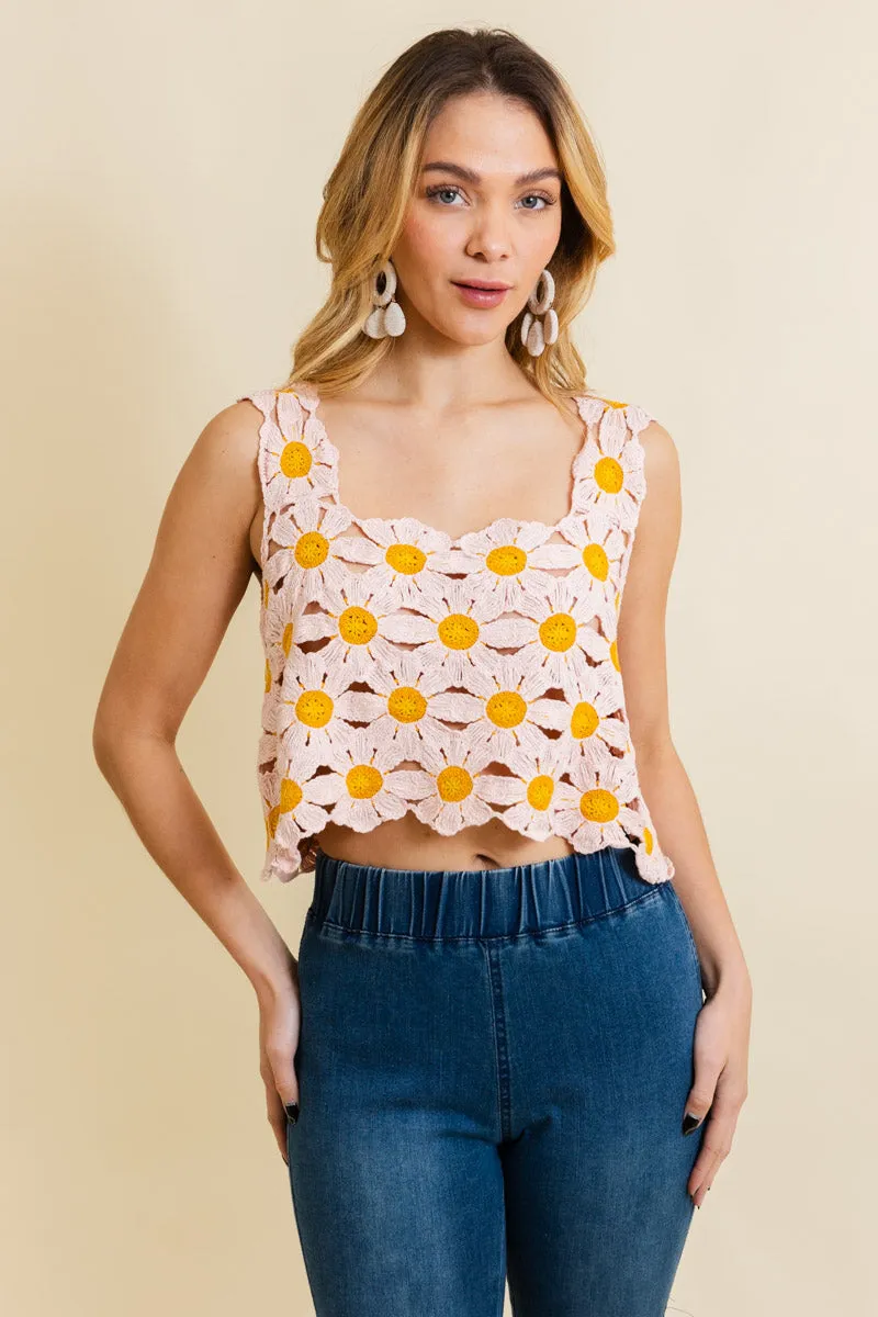 Spring Daisy Crochet Crop Top