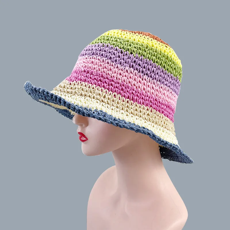 Summer Straw Crochet Bucket Hat Women's Foldable Panama Cap Beach Hat