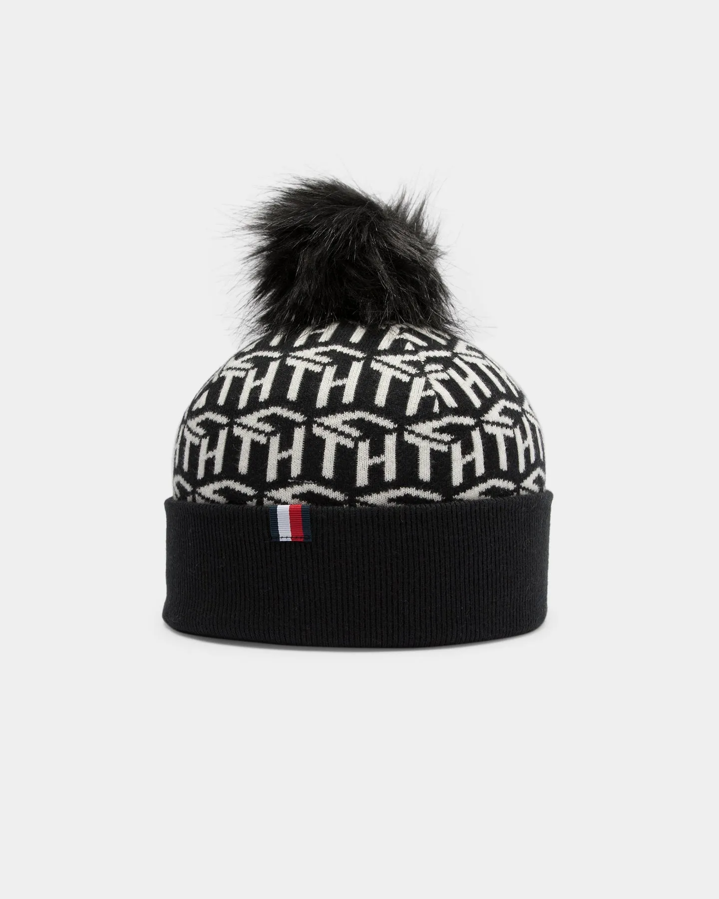 Tommy Jeans Men's Cube Knit Pom Beanie Black/White