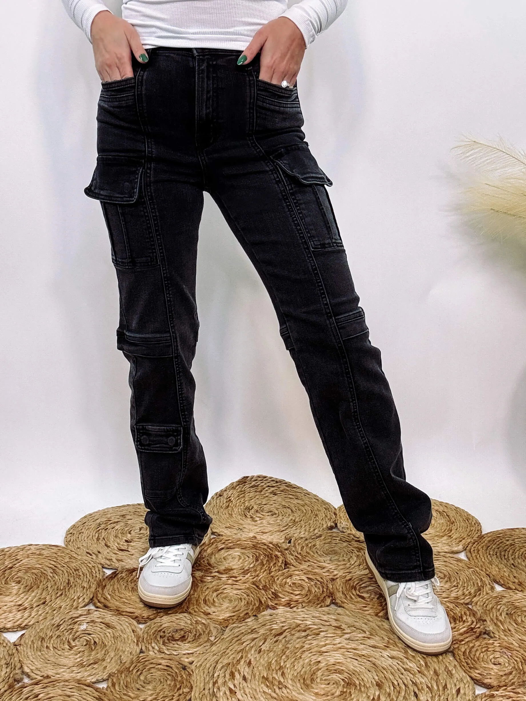 Vintage Black Cargo Straight Leg Tracey Hidden Jeans