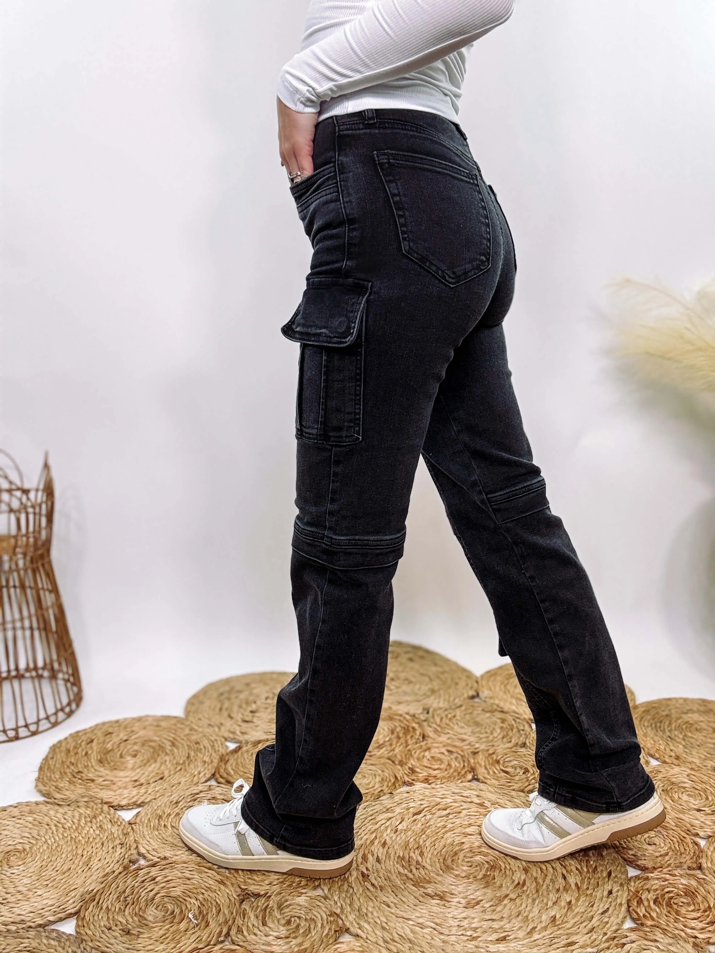 Vintage Black Cargo Straight Leg Tracey Hidden Jeans