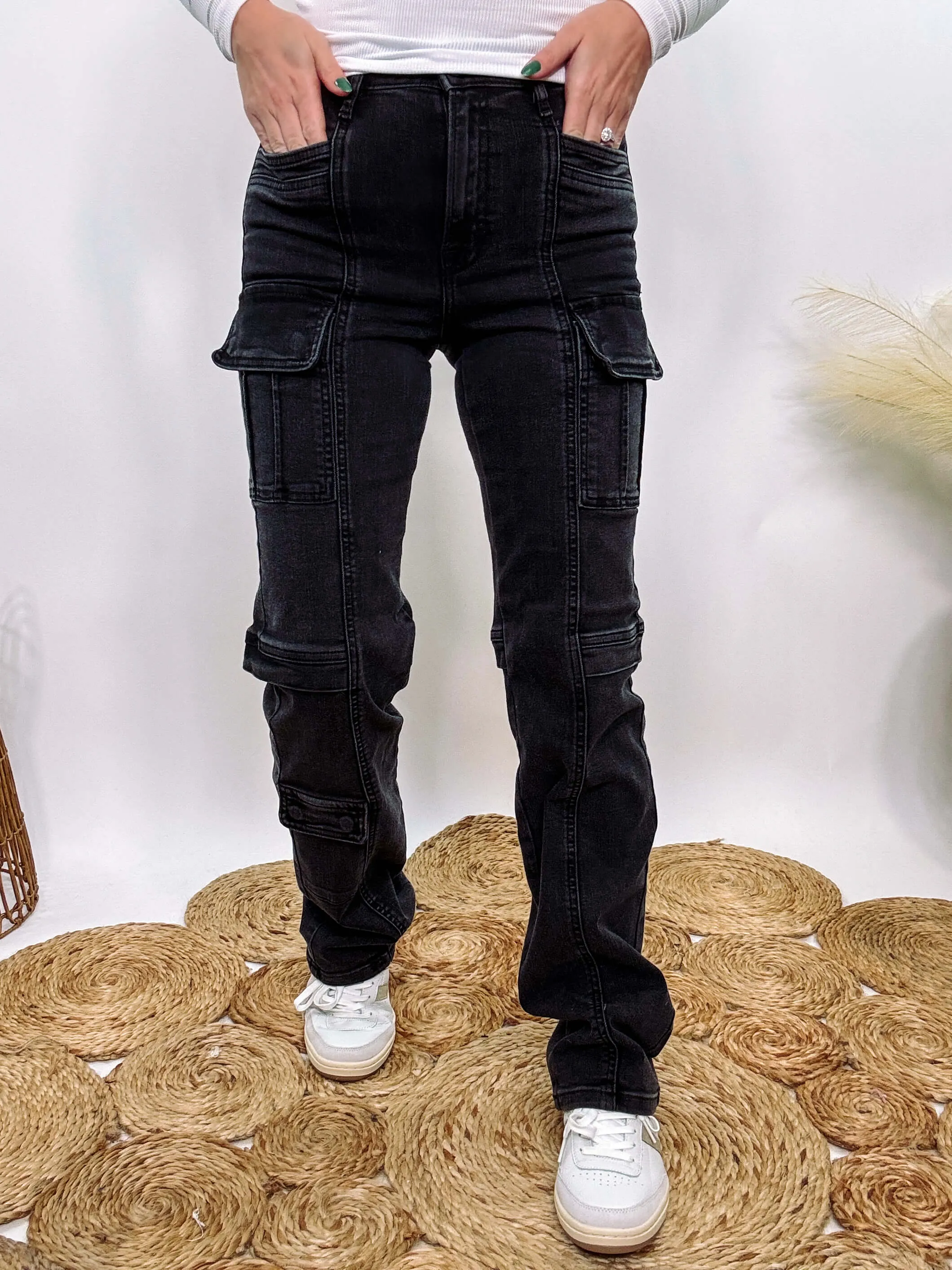 Vintage Black Cargo Straight Leg Tracey Hidden Jeans