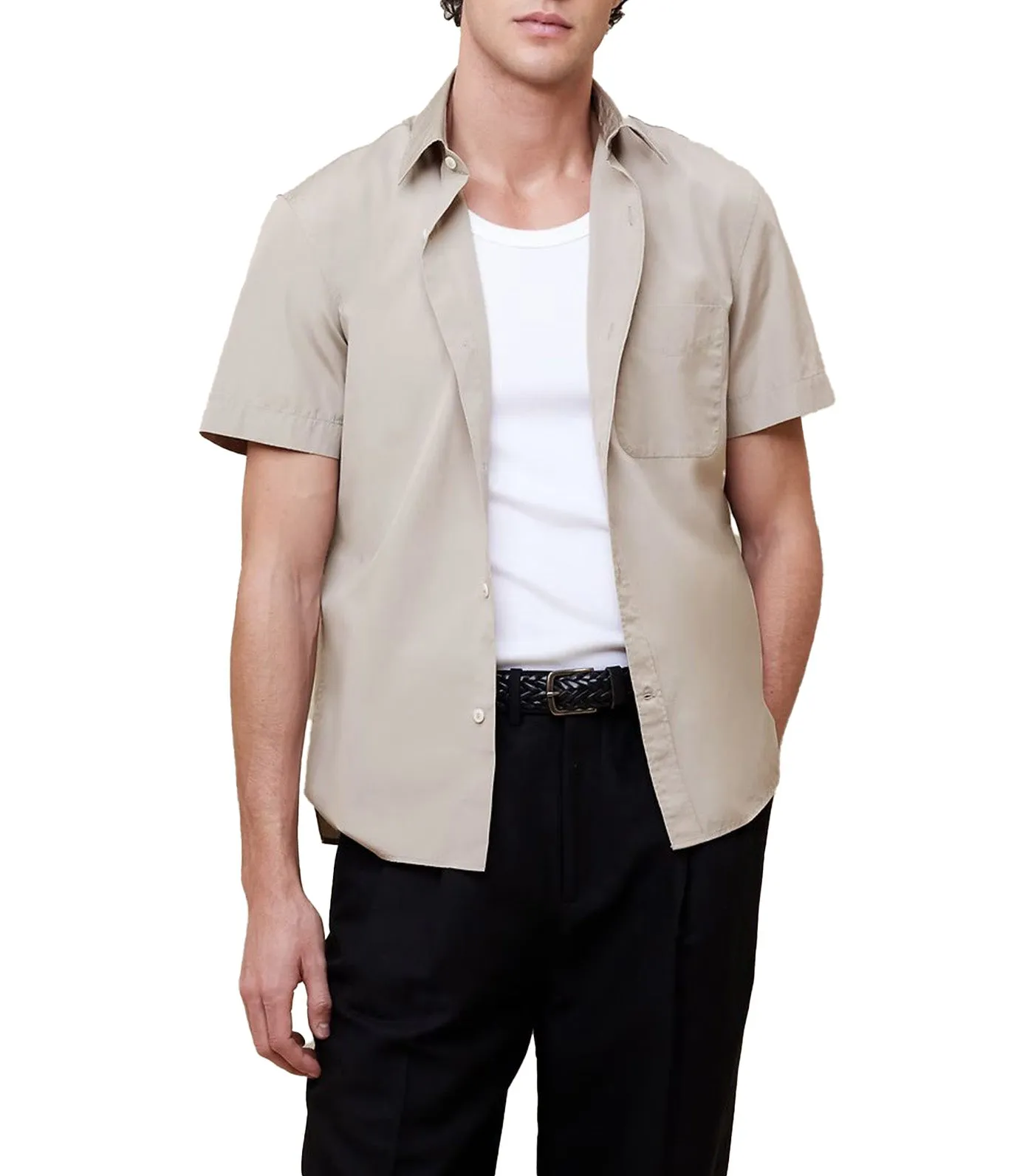 Washed Cotton Poplin Shirt Tan