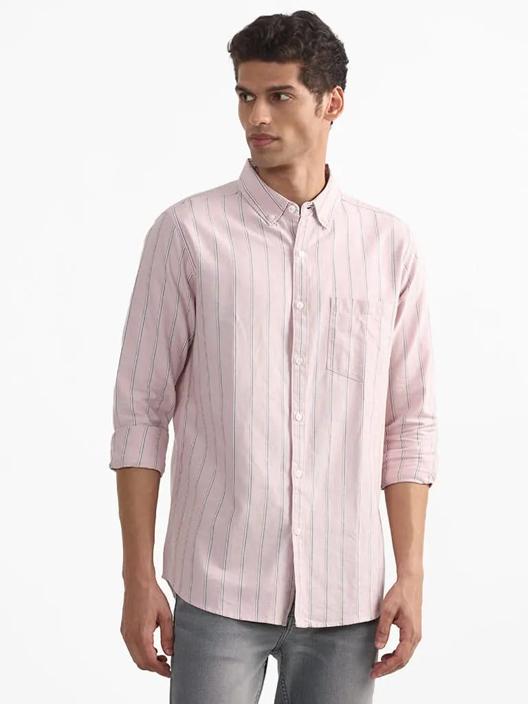 WES Casuals Pink Striped Slim-Fit Shirt