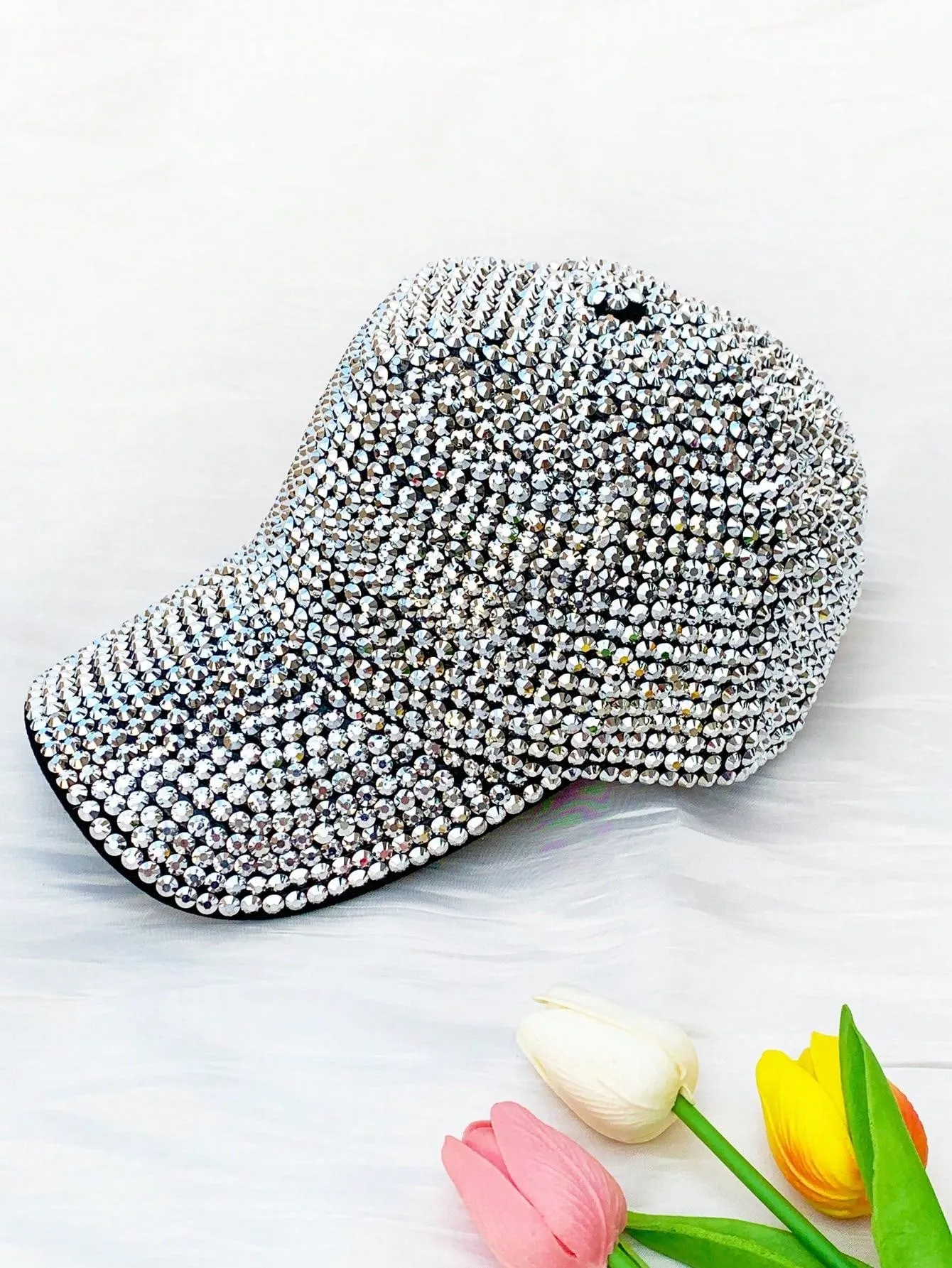 Women's Fashionable Silver Rhinestone Detail Baseball Cap