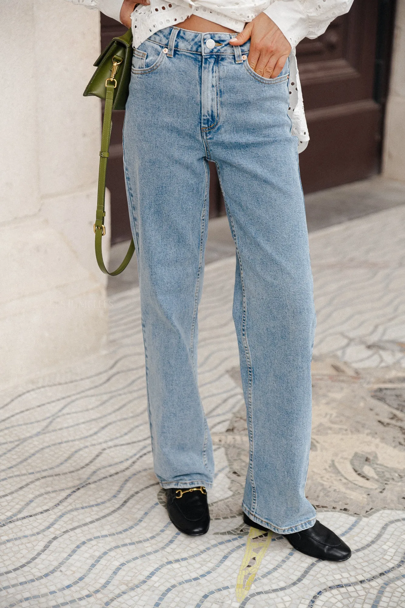 YASAlena new MW straight jeans light blue denim